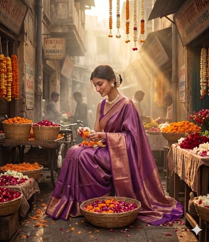 Image of Flosive Purple Color Banarasi Saree for Women with Rich Pallu & Contrast Border