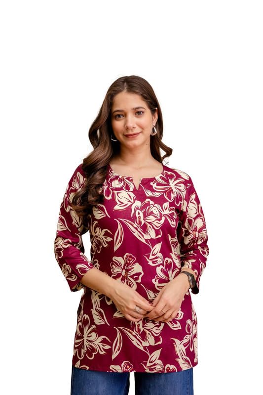 Image of New Rayon Floral Printed Regular Tunic Top for Women | Women Formal Top