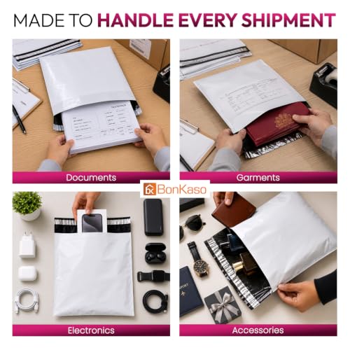 Image of BonKaso 16x20 Inch Poly Courier Bags with POD Jacket | 55 Micron Thick, Waterproof, Tear-Resistant Tamper-Proof Packaging Envelopes for Shipping & Delivery Use - Pack of 100