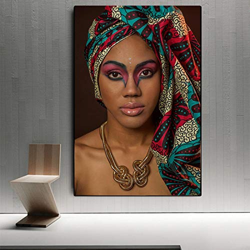 Affiches et impressions salon déco : tableau femme africaine au bandeau indien 60x80cm