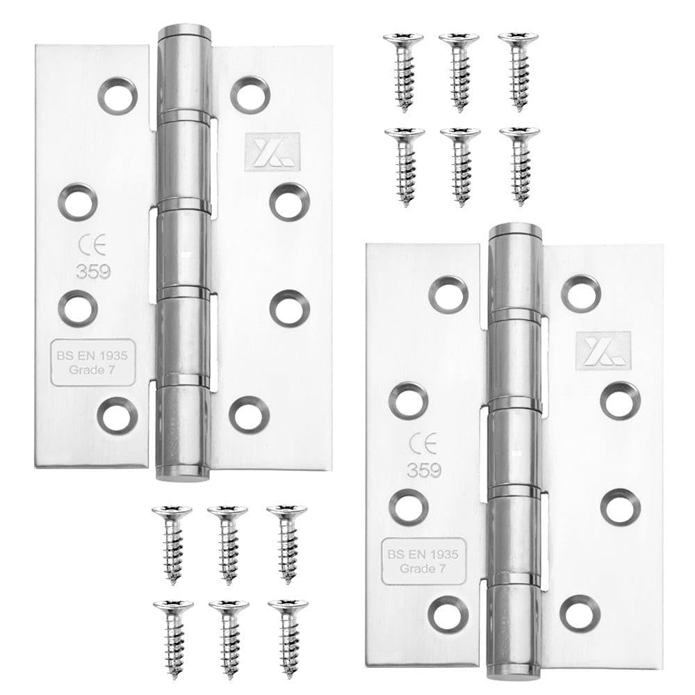 Pair of Grade 7 Fire Rated Washered Door Hinges in Stainless Steel 4" x 2 ½" (102mm x 67mm) Polished Stainless Steel