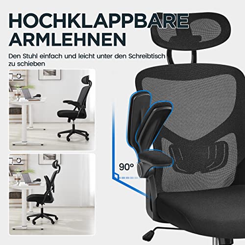 COSTWAY Arbeitsstuhl, Bürostuhl Mit Hochklappbaren Armlehnen Und Verstellbarem Furing Sitzhohe 55 75 Cm Hoher Drehstuhl Ergonomischer Computerstuhl Schreibtischstuhl Mit Hoher Ruckenlehne 76171109