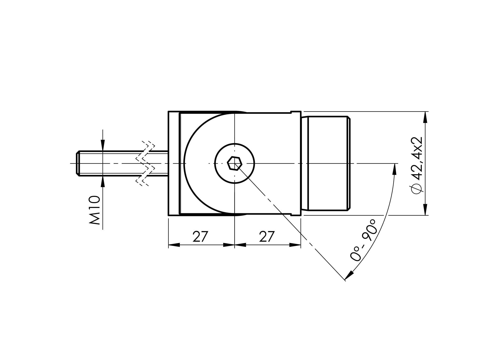 Sellon24® Raccordo giunto in acciaio inox V2A, M10, 42,4, ad arco rotondo, per ringhiera regolabile 0-90°, 0315-242