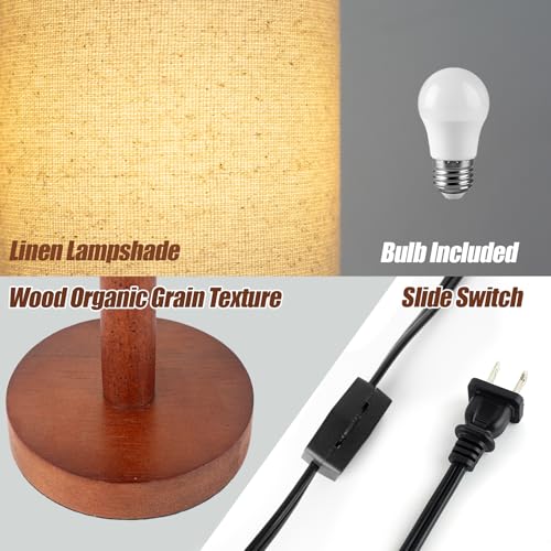 Lámpara de mesa pequeña para dormitorio con base de madera miniatura 4