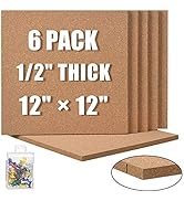 SUNGIFT Cork Board 12"x12" - 1/2" Thick Square Bulletin Boards Cork Tiles with 50 Push Pins Mini ...