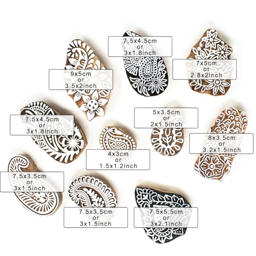 Image of Wooden Printing Stamps - Blocks for Printing Saree Border /Dresses /Craft Card Making /Scrapbook /Clay Pottery (Set of 10) HASHCART