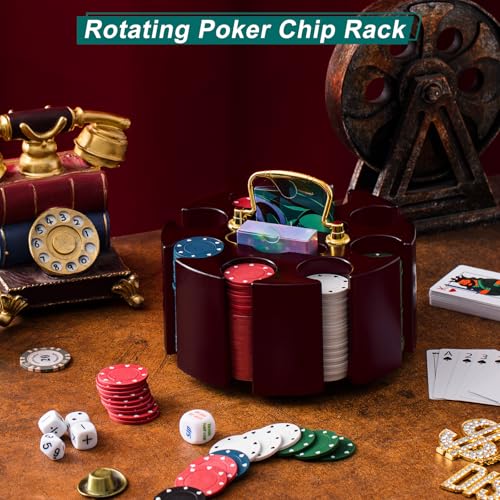 image for Wettarn Poker Chips Poker Set, 200 Count Rotating Chip Case Wood Carou