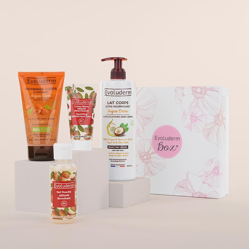 Coffret cadeau corps argan Evoluderm, kit de soins parfumés avec crème mains offerte incluse