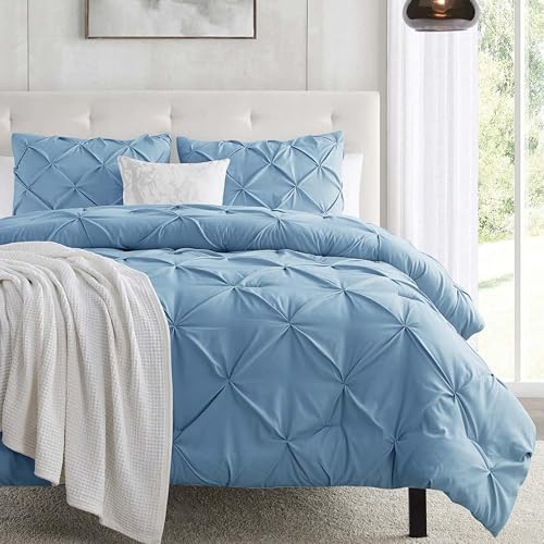 Image of Nestl Twin Duvet Cover Set Blue Heaven - Soft Double Brushed Duvet Set with Button Closure & Corner Ties, 2 Piece Luxurious Pinch Pleated Duvet Cover Set 68x90 Inches with 1 Pillow Sham