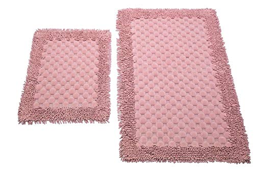 CARPETIA Badematten Set 2-teilig - waschbar - Kreis-Muster in rosa, Größe 50x60cm + 60x100 cm – Bild 3