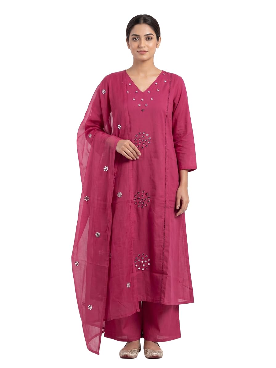 Pink Cotton Embellished Kurta Pant Dupatta Set | Festive Ethnic Wear Trusted Quality-image-20