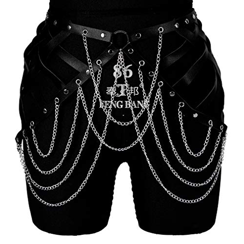 Women's Body Harness Belt Mardi Gras PU Leather Punk Gothic Metal Chain Belt Dance Halloween Costume Accessories3