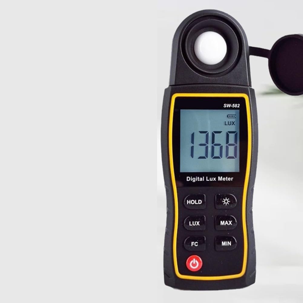 Luxómetro digital SW-582 con sensor giratorio de 360°, medidor de intensidad de iluminación de alta precisión para 0 – 199.900 lux, unidad dual (Lux/FC), retroiluminación LCD, resistente