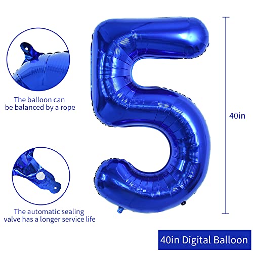 Image of TONIFUL 40 Inch Navy Blue Number 5 Balloons Large Foil 5th Birthday Decor