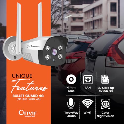 Image of Secureye Pelican Series Bullet Guard 4G /5G | 3MP HD Resolution Camera | Home /Commercial Security Camera | 2 Way Audio | Human Detection | Cloud Storage | Supports Up to 256GB TF Card Storage