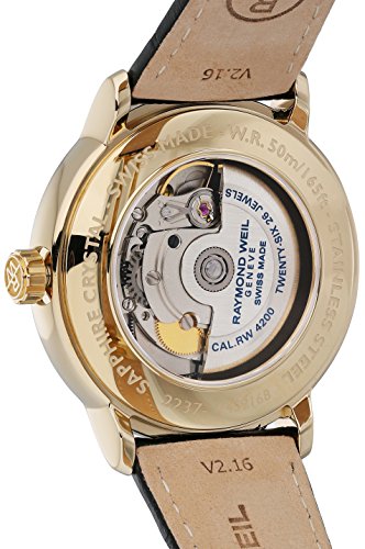 Raymond Weil Men's 'Maestro' Swiss Gold-Tone and Leather Automatic Watch, Color:Black (Model: 2237-PC-00659)2