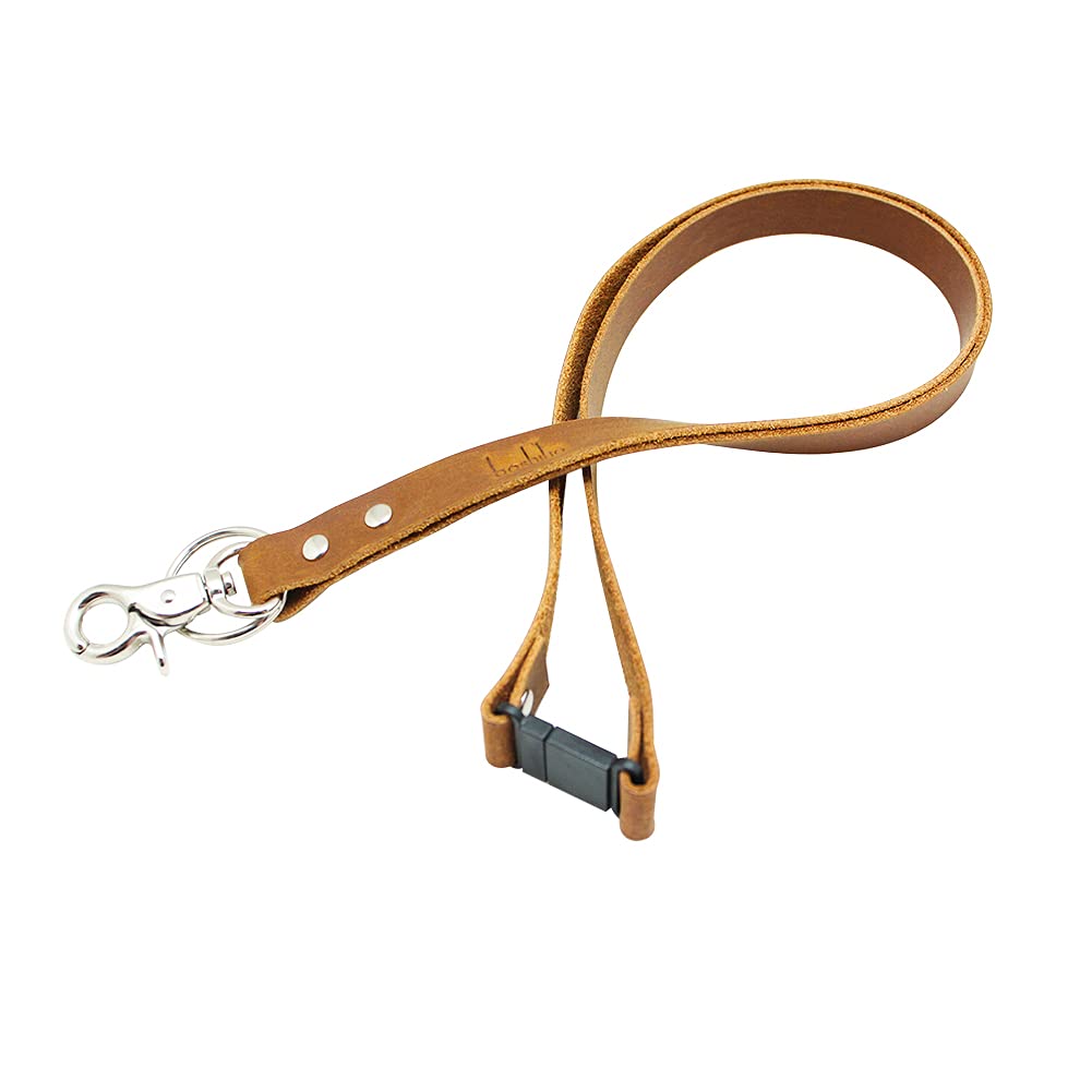 Keychain Lanyard - Cowhide Leather Neck Lanyard with Metal Clasp for ID Badge Holder, Keys, USB, Cell Phone etc (Light brown B)