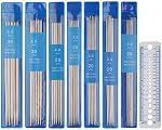 Coopay Short Double Pointed Knitting Needles Kit 20cm, Double Ended Stainless Steel Needles 2.0mm to 5.0mm, DPNS Knitting Pins Set for Beginner & Kids, Sock Knitting Needles 35 Pack & Knitting Gauge