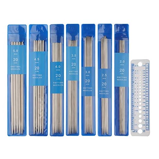 Coopay Sticknål set, 35 stycken rostfritt stål dubbla spetsar sticknålar med nålhinnor, 20 cm korta raka sticknålar för strumpor och små projekt, 2,0 mm – 5,0 mm, DPNs sticknålset för nybörjare
