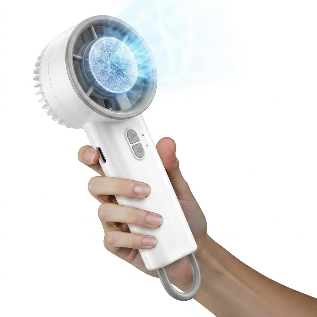 Photo 1 of ElarMelon Portable Handheld Fan with Cooling Plate, White