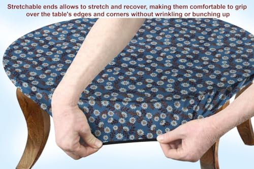 Image of The Furnishing Tree Round Elastic Fitted Center Tpoy Table Cover WxL 20x20 Inches Floral Pattern Blueish Grey