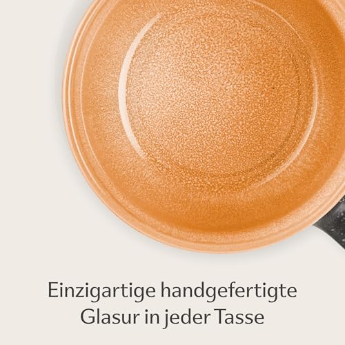 Cosumy Kaffeetassen 4er Set aus Keramik 350ml – Dickwandiges Steingut - Kaffeebecher Handgefertigte Reaktive Glasur - Hält Lange Warm - Gelb – Bild 3