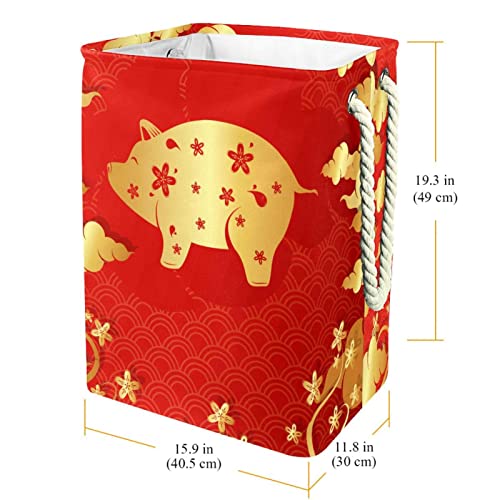Panier à linge imperméable rouge cochon au tissu enduit anti-odeur et durable - 4