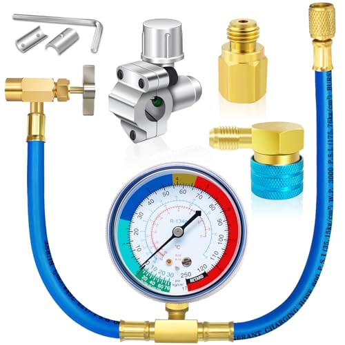 Image of Refrigerator Freon Recharge Hose Kit-R134a R12 R22 AC Refrigerant Charging Hose Set with BPV31 Bullet Piercing Tap Valve,R134a Self-Sealing Adapter, for Home AC Refrigerant System (Style 1)
