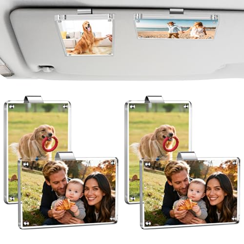 4 Pack Car Picture Holder Clear Acrylic Magnetic Car Photo Holder Horizontal & Vertical Photo Car Visor Photo Clip Personalized Car Picture Frame Suitable for Adding Family Personal or Pets Photos
