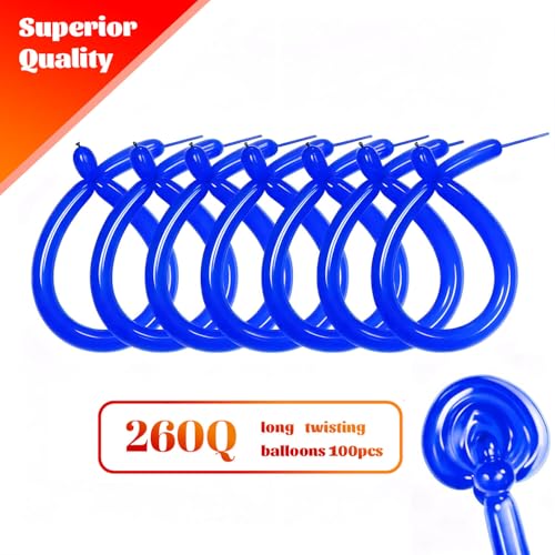 Image of 260 Blue Long Balloons for Balloon Garland Thickening Skinny Latex Twisting Animals Modeling Christmas Birthday Wedding Party Festival Decorations 100pcs