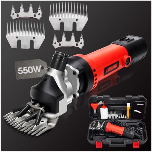 AMYWMS Sheep Shears Electric 550W - Upgraded Professional Sheep Clippers Two Blades, 6 Speed Heavy Duty Livestock Haircut for Grooming Sheep Goats Large Dog Thick Coats Animals No Lubricant(Red)