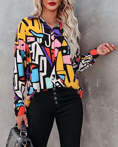 Image of Magritta Women's Shirts Fashion Casual Loose Fit Long Sleeve Button Down Lightweight Collared Blouse Tops