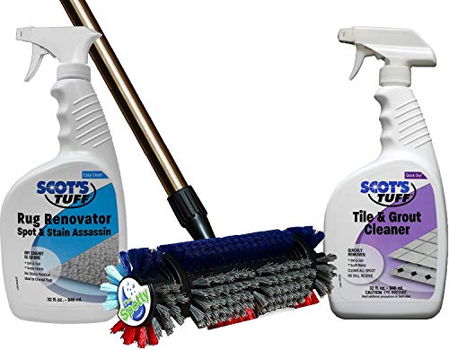 The Spotty™ Carpet & Floor Tile Cleaning Kit ~ All-Purpose Brush & 32 oz Rug Renovator Shampoo + 32 oz Ceramic Grout Cleaning Solution Liquid 