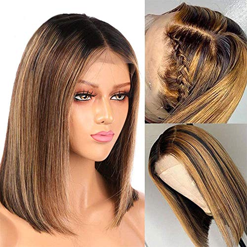 BLISSHAIR 13" X 4" Lace Frontal Wig Cap Perruque Bresilienne Lace Wigs - Cheveux Humain Bob Human Hair Perruque Femme Wigs (10 pouces)