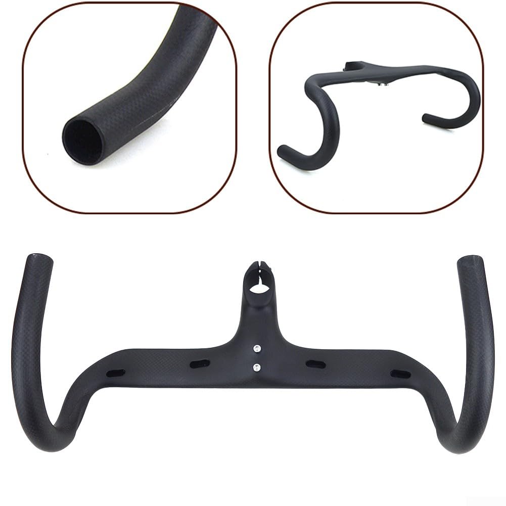 Manubrio Integrato in Carbonio per Bici da Strada, componenti per Bicicletta T800 in Fibra, Forcella da 28,6 mm, curvatura a -6 Gradi, Passaggio Cavi Interno, Colore Nero Antracite