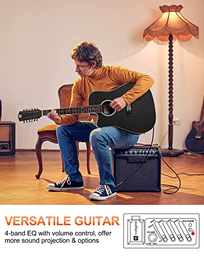 Image of Vangoa LEFT HANDED 12 String Guitar Acoustic electric Cutaway 42 Inch Full Size Dreadnought Spruce Top Sapele Body for Beginners Teens Adults, Black, Matte