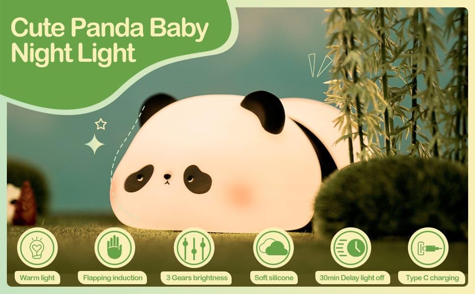 Mobhada USA Night Lamp, Cute Touch Silicone Light for Kids Bedroom, USB Rechargeable (Panda) 1