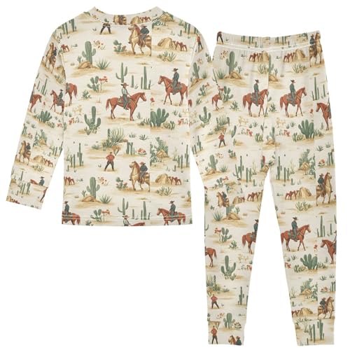 ALAZA Cowboy Cactus Pajamas Long Sleeve Sleepwear 2-Piece Pajama Set2