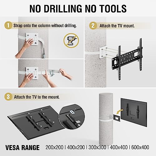 Condomounts Clmtvt1064 Tilt Only-Large Pillar Tv Mount | Column Tv Mount | Round & Square Post Tv Mount | No Drill | Holds 120Lbs | Fits 37-In. To 85-In. Tvs | Fits Pillars 8-In & Wider | White Strap #TOP7