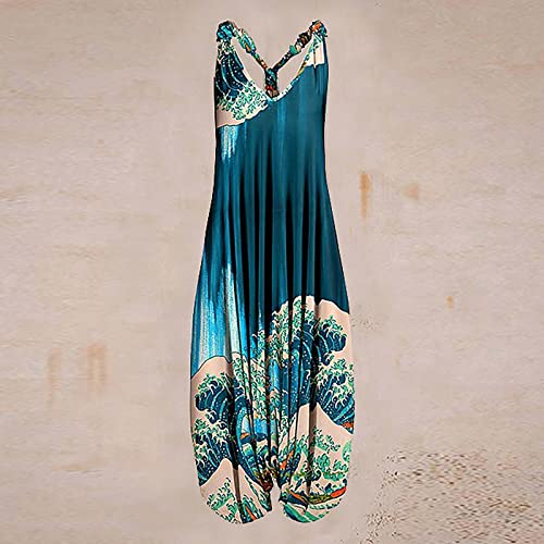 OIOLOYJM Summer Plus Size Boho Overalls for Women 2025 Fashion Jumpsuits Loose Fit Rompers Floral Printed Baggy Harem Pants