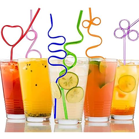 Crazy Silly Reusable Straws Plastic Drinking Straws Colorful Fun Bendy Varied Twists Straws Loop Curly Swirly Straw for Kids Adults School Prizes Easter Basket Stuffer Birthday Party Favors Supplies Cover