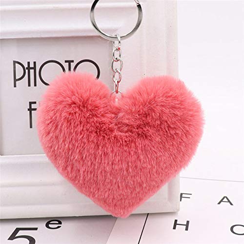 Preisvergleich Produktbild LindaQ Plüsch Herz Schlüsselbund Flauschige Kunsthäschen Fell Regenbogen Solide Schlüsselanhänger Tasche Auto Hängen Anhänger Stofftiere Schlüsselanhänger Kaninchen Haar 7cm DR