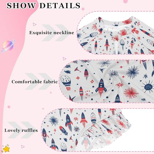 July 4th Independence Day Rocket Girls Long Sleeve Rashguard Swimsuit UV Protection One-Piece Swimwear B04045804