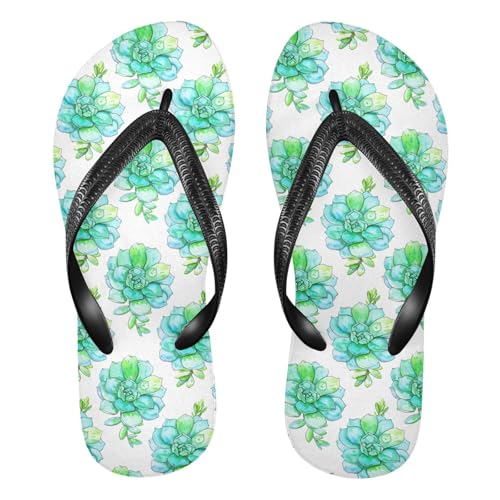 Sinestour Succulent Flowers White Flip Flops for Beach Thong Sandals Anti-slip Lightweight Beach Slippers for Summer Travel Swim