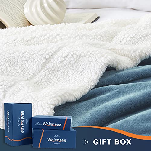 Walensee Sherpa Fleece Blanket (Throw Size 50”X60” Slate Blue) Plush Throw Fuzzy Super Soft Reversible Microfiber Flannel Blankets For Couch, Bed, Sofa Ultra Luxurious Warm And Cozy For All Seasons #TOP1