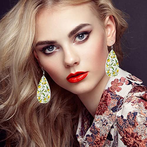 Zokola Drop Earrings Lemons, Summer Lemon Fruits Jungle Leaves Floral Lightweight Teardrop Faux Leather Earrings, Ear Pendants Dangle Earrings For Woman Girl #TOP5