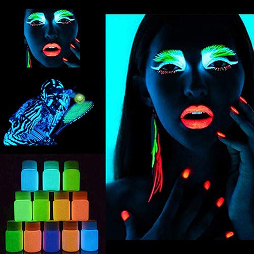 Baost 25g Body Makeup Luminous Painting Pigment Glow in Dark Body Face Paint Fluorescent Paint Powder for Nails, Music Festivals, Resin, Concerts, Halloween, Christmas Sky Blue