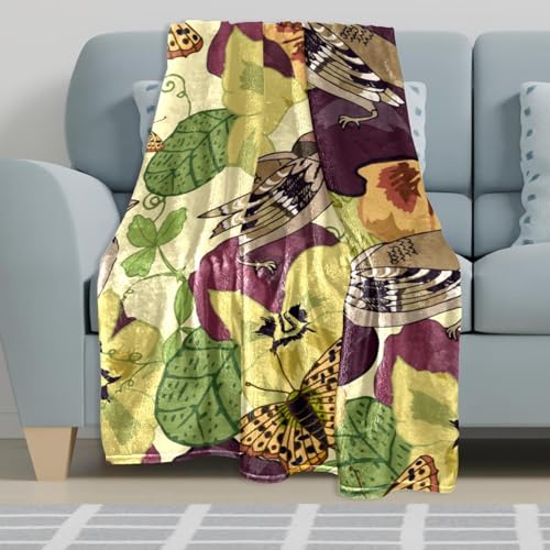 Couverture polaire fleurs oiseaux pour soiree cocooning sur le canape