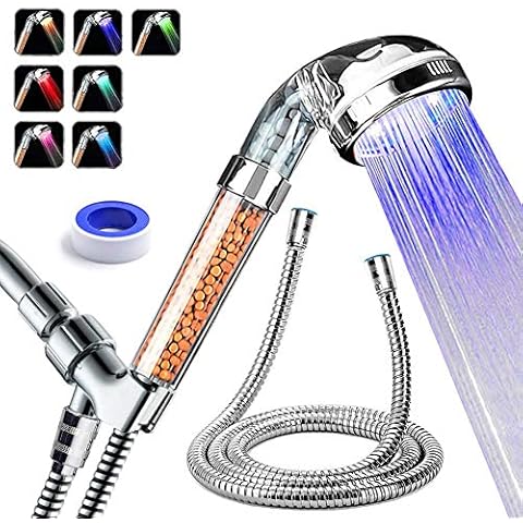 PRUGNA LED Shower Head with Hose and Shower Arm Bracket, High-Pressure Filter Handheld Shower for Repair Dry Skin and Hair Loss - 7 Colors Change Cyclically Cover