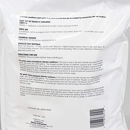 Image of Doheny's Swimming Pool Stabilizer | Increases Your Chlorine's Effectiveness and Prevents UV Dissipation | Fast-Dissolving | Pro-Grade | 100% Cyanuric Acid -10lb